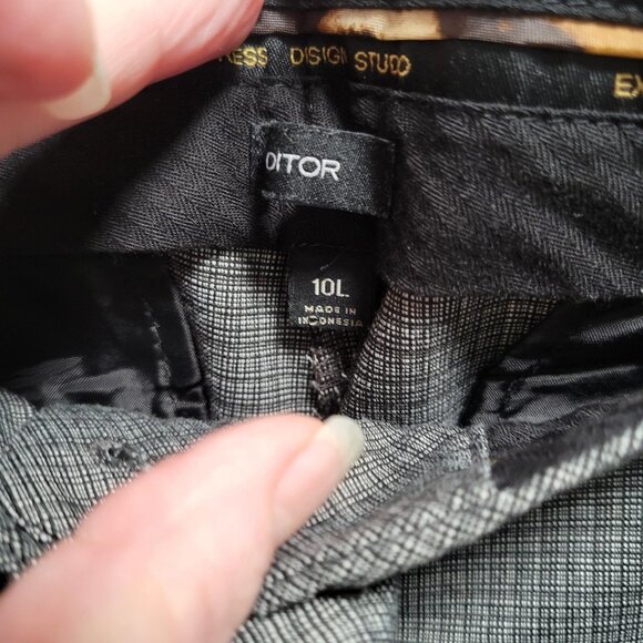 Express Editor Gray Plaid Straight Leg Pockets Career Pants Bottoms 10L Long - Picture 6 of 6